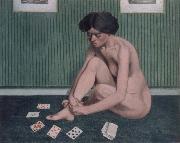 Woman Playing solitaire,green room Felix Vallotton